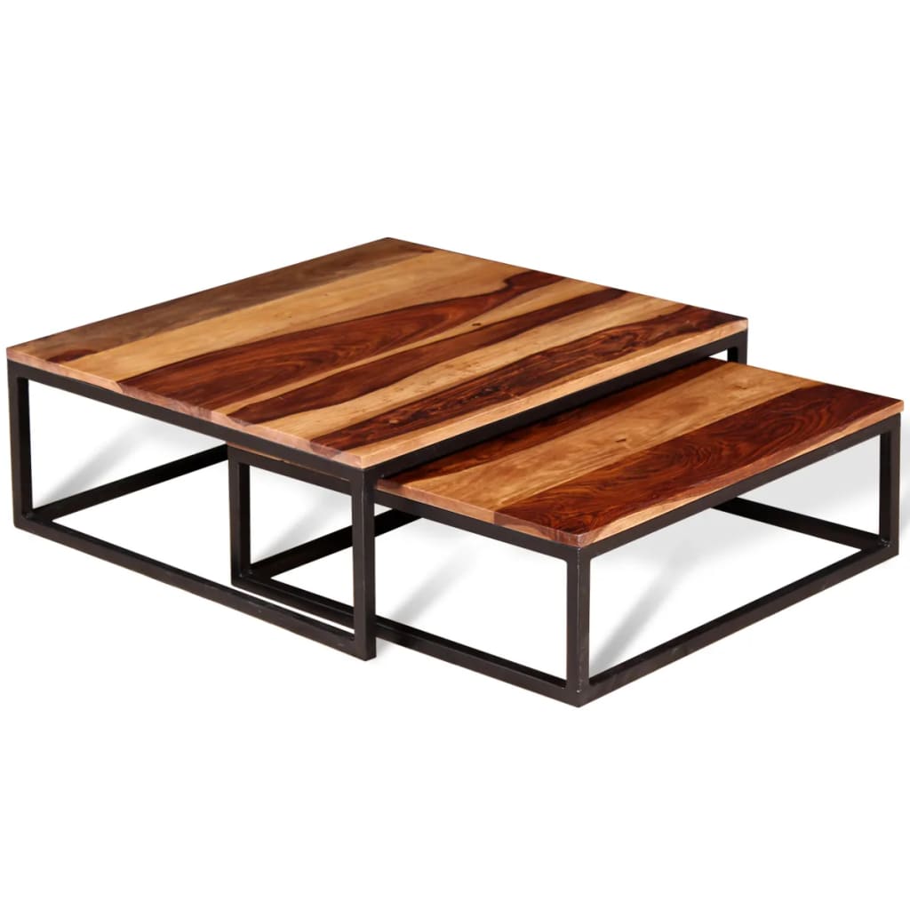 vidaXL Nesting Table Set of 2 Coffee Table Side End Table Solid Wood Sheesham-18