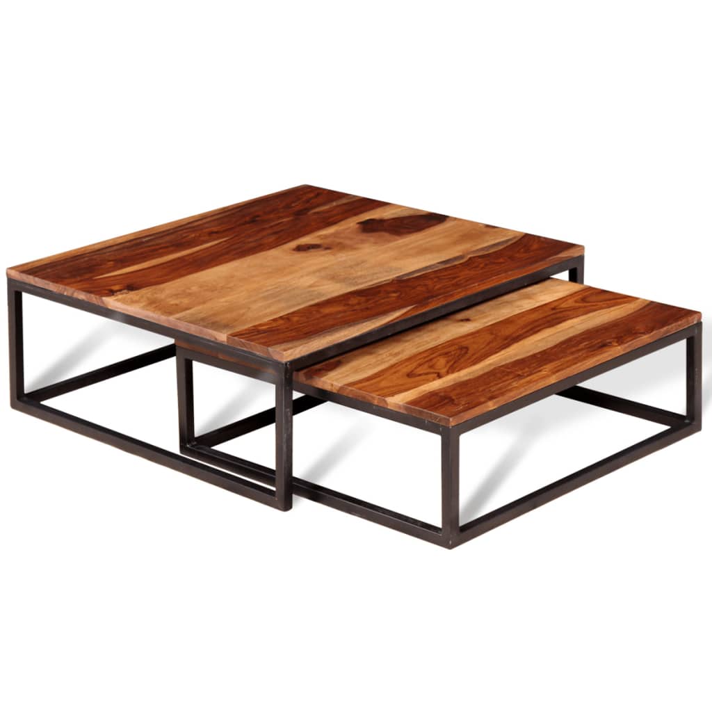 vidaXL Nesting Table Set of 2 Coffee Table Side End Table Solid Wood Sheesham-20