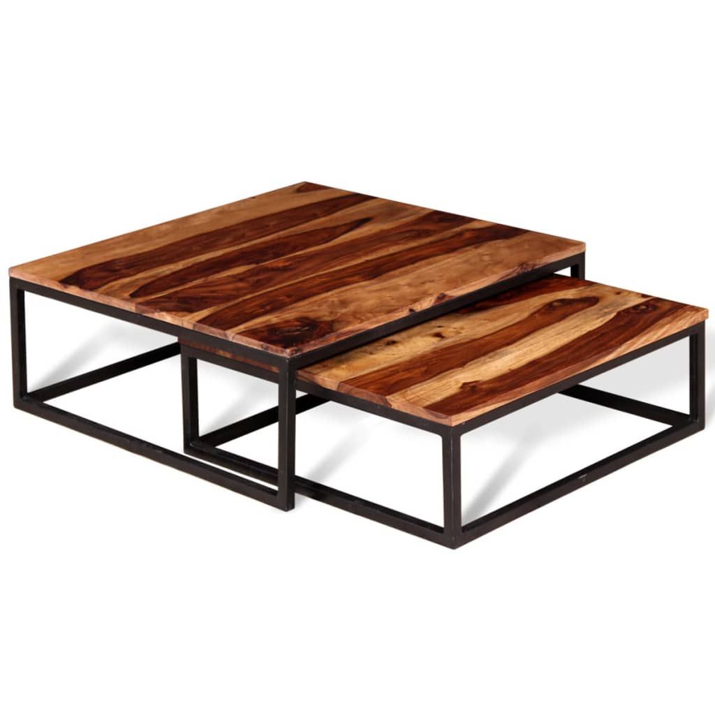 vidaXL Nesting Table Set of 2 Coffee Table Side End Table Solid Wood Sheesham-1
