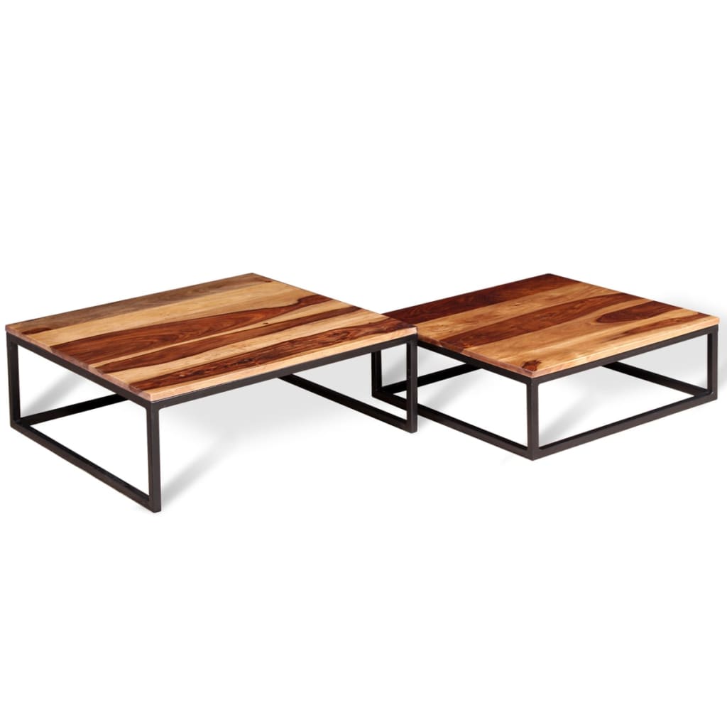 vidaXL Nesting Table Set of 2 Coffee Table Side End Table Solid Wood Sheesham-4