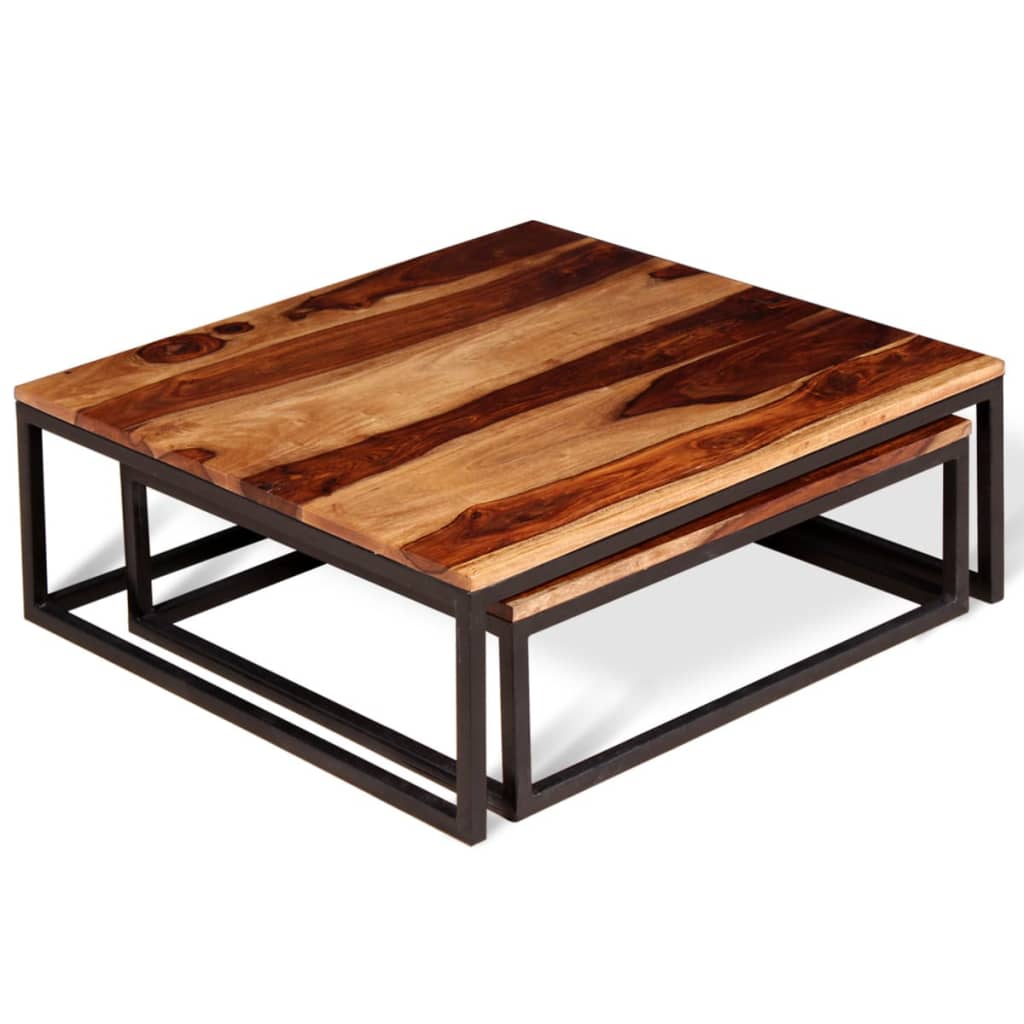 vidaXL Nesting Table Set of 2 Coffee Table Side End Table Solid Wood Sheesham-7
