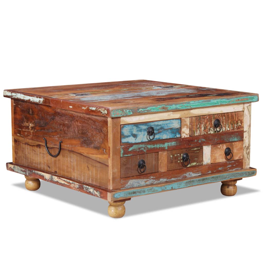 vidaXL Coffee Table with Wheels Side End Table with Drawer Solid Wood Mango-21
