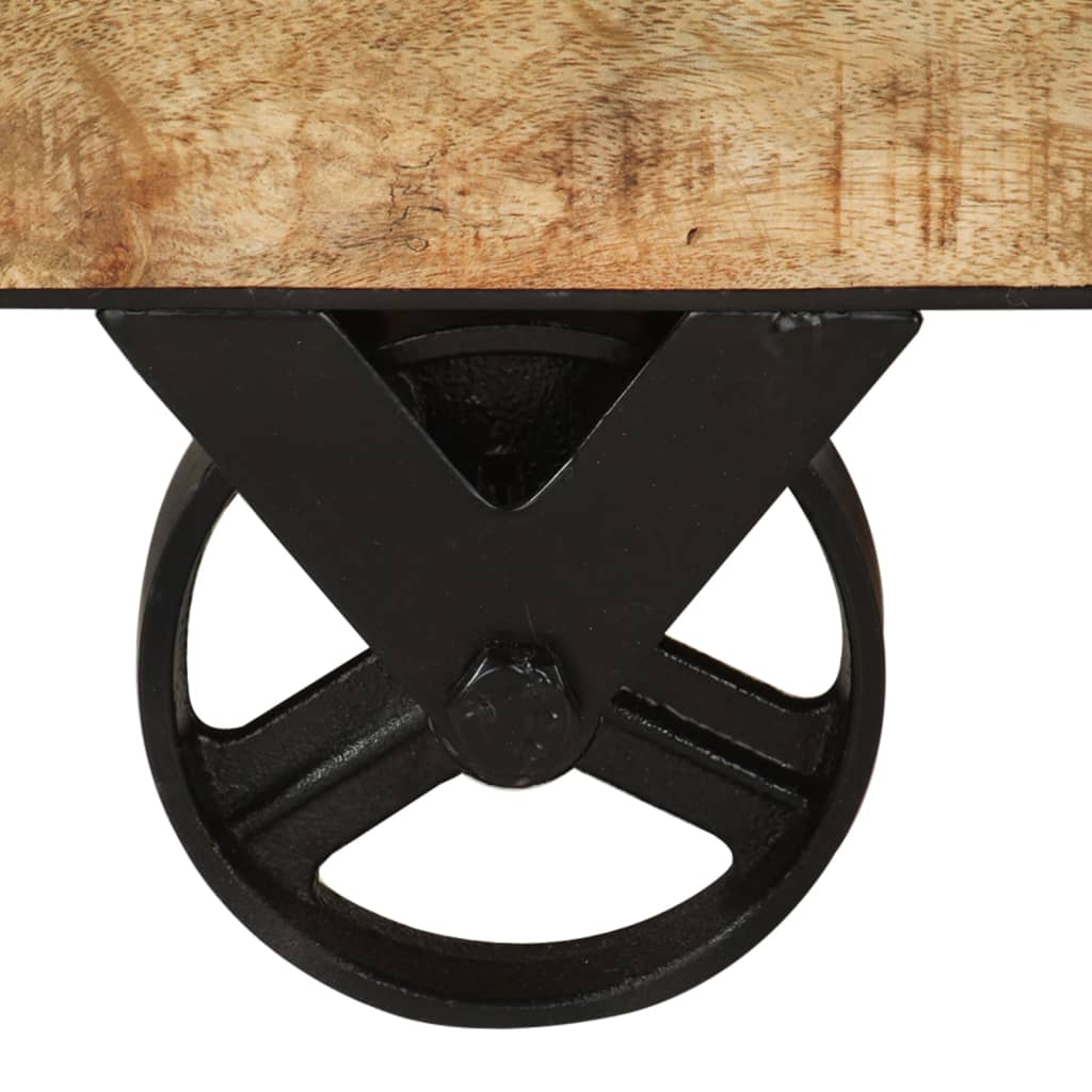 vidaXL Coffee Table with Wheels Side End Table with Drawer Solid Wood Mango-16