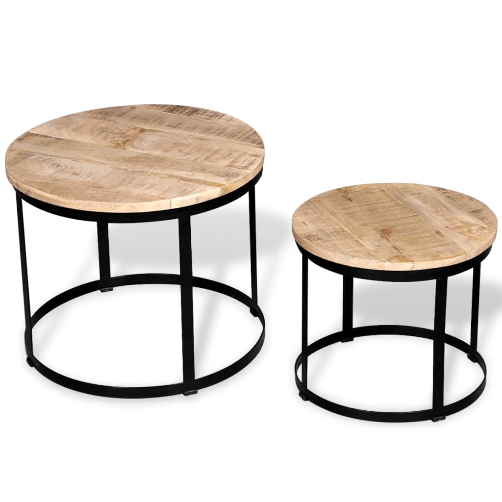 vidaXL Coffee Table Set 2 Piece Round End Table Side Table Solid Wood Mango-8