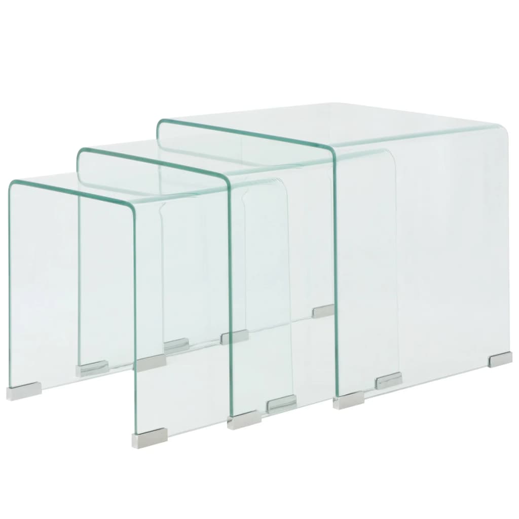 vidaXL Nest of Tables Coffee Table Living Room End Table Tempered Glass Clear-0