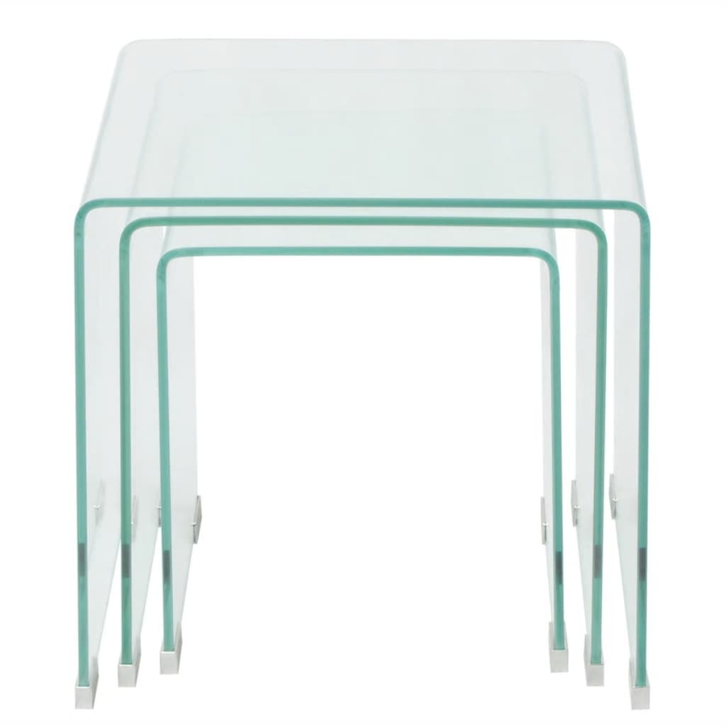vidaXL Nest of Tables Coffee Table Living Room End Table Tempered Glass Clear-6