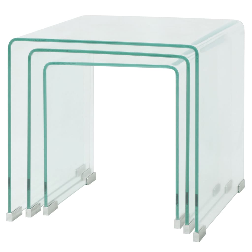 vidaXL Nest of Tables Coffee Table Living Room End Table Tempered Glass Clear-8