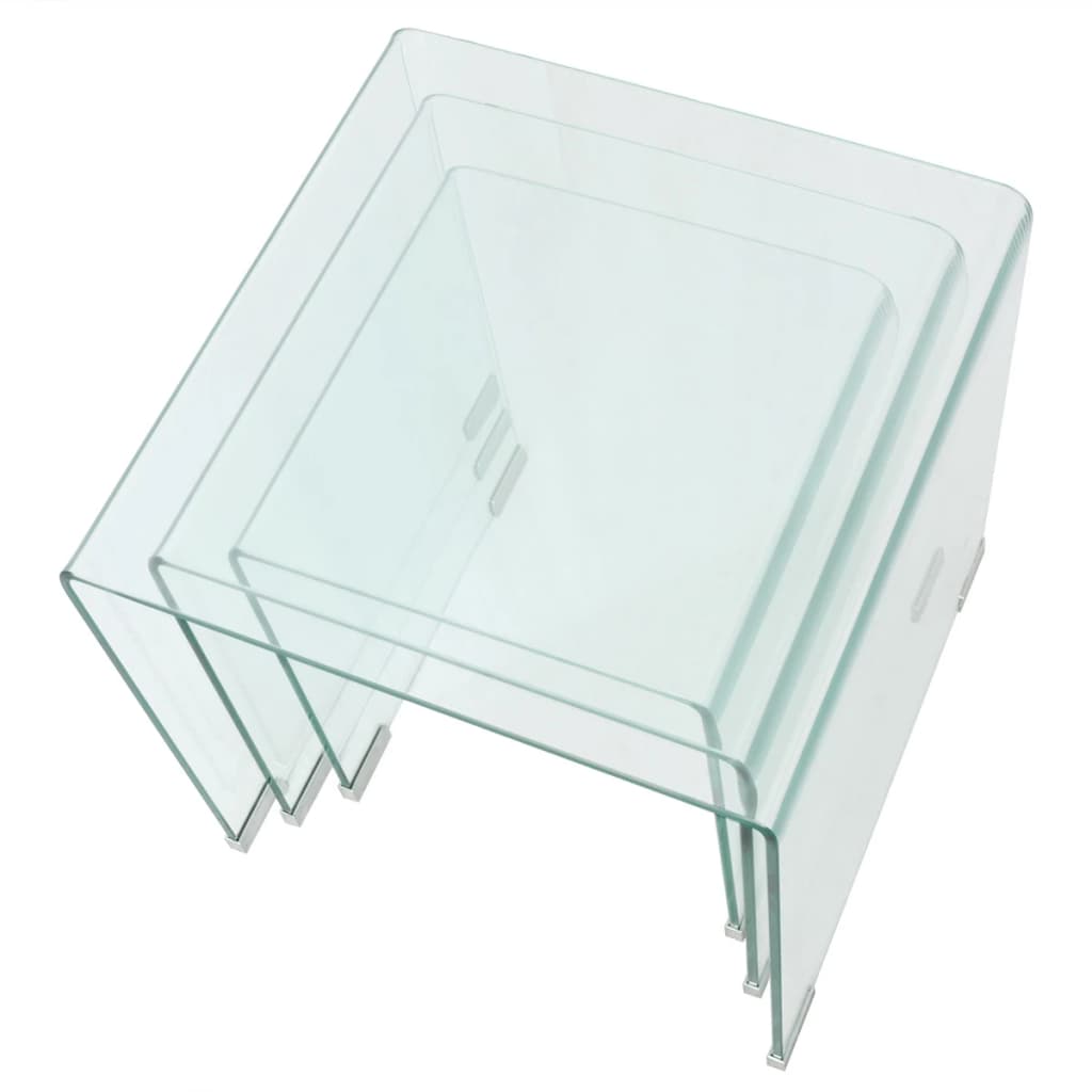 vidaXL Nest of Tables Coffee Table Living Room End Table Tempered Glass Clear-10