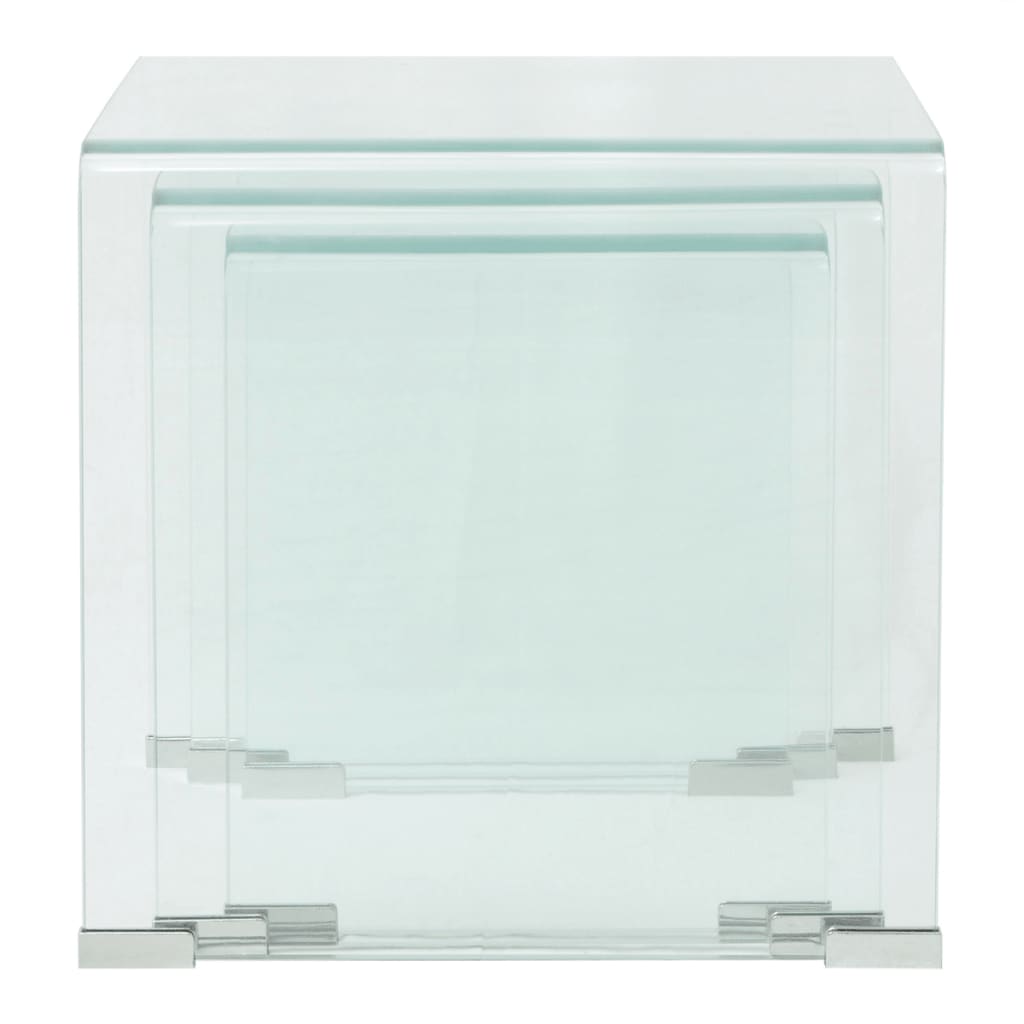 vidaXL Nest of Tables Coffee Table Living Room End Table Tempered Glass Clear-11