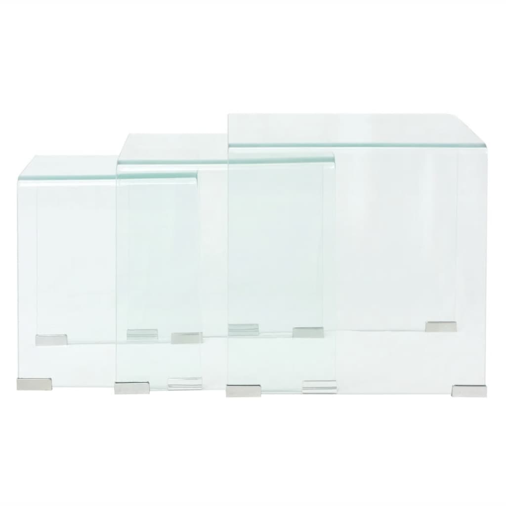 vidaXL Nest of Tables Coffee Table Living Room End Table Tempered Glass Clear-12
