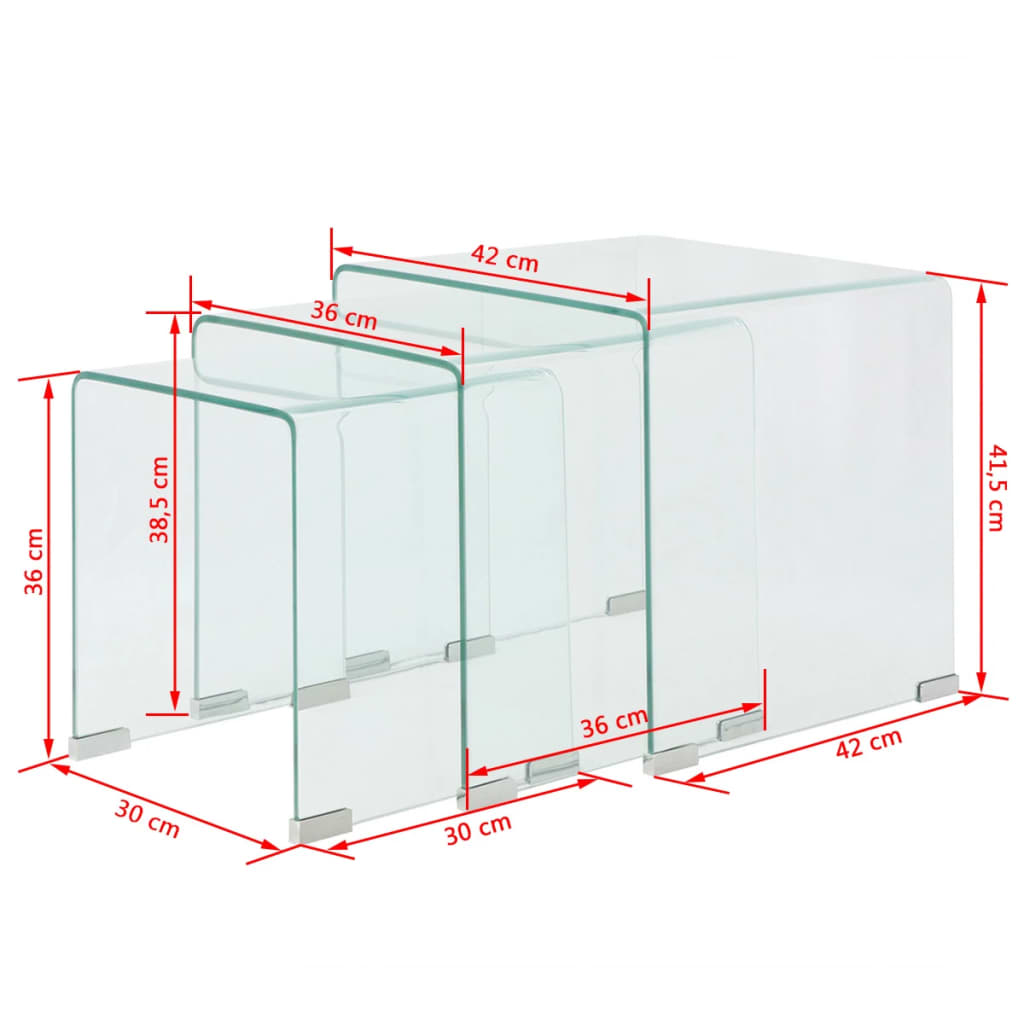 vidaXL Nest of Tables Coffee Table Living Room End Table Tempered Glass Clear-4