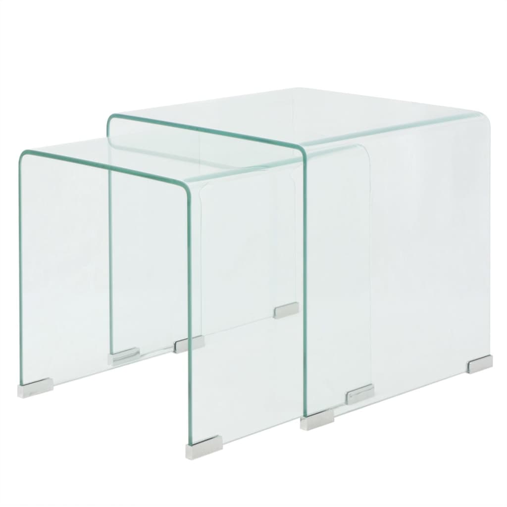 vidaXL Nest of Tables Coffee Table Living Room End Table Tempered Glass Clear-13