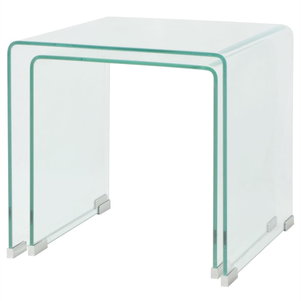 vidaXL Nest of Tables Coffee Table Living Room End Table Tempered Glass Clear-3