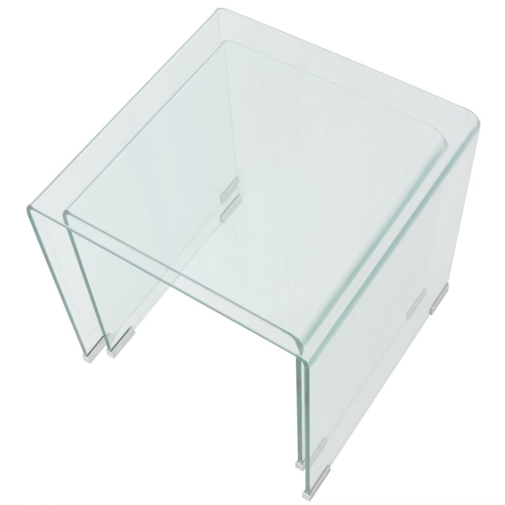vidaXL Nest of Tables Coffee Table Living Room End Table Tempered Glass Clear-5