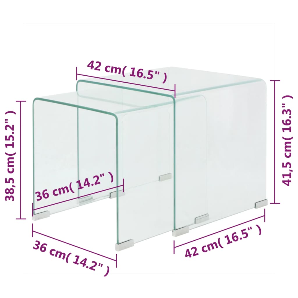 vidaXL Nest of Tables Coffee Table Living Room End Table Tempered Glass Clear-9