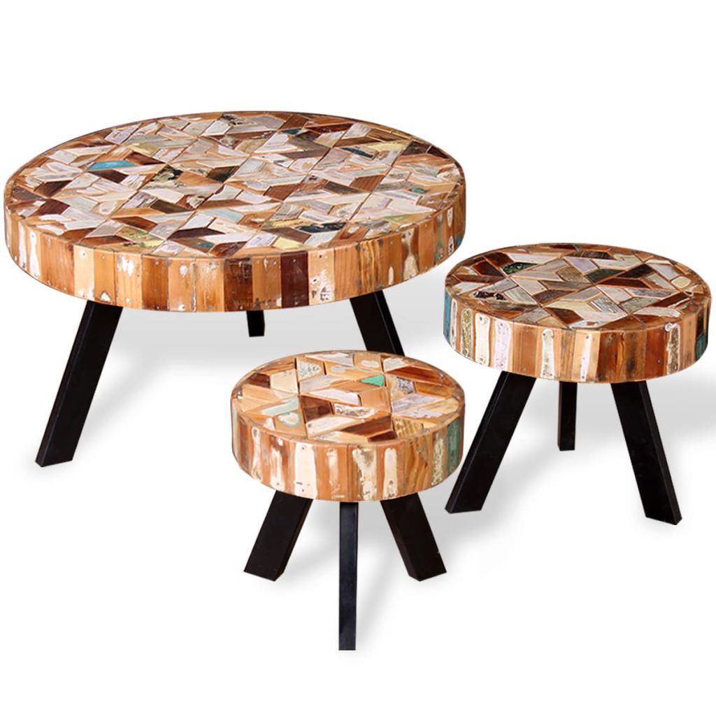 vidaXL Three Piece Coffee Table Set Solid Reclaimed Wood-2