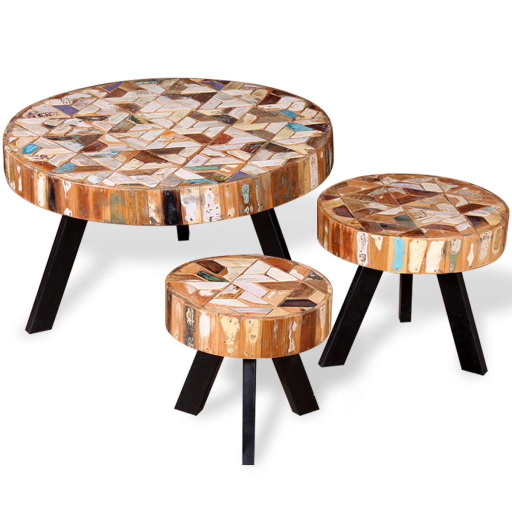 vidaXL Three Piece Coffee Table Set Solid Reclaimed Wood-4