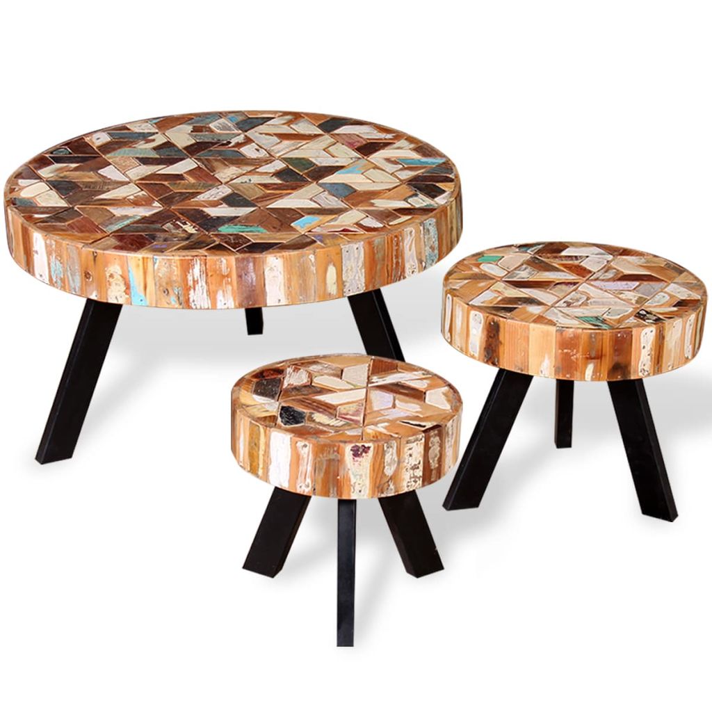 vidaXL Three Piece Coffee Table Set Solid Reclaimed Wood-5