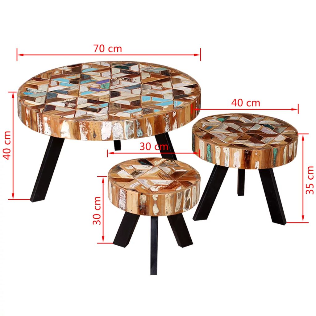 vidaXL Three Piece Coffee Table Set Solid Reclaimed Wood-7