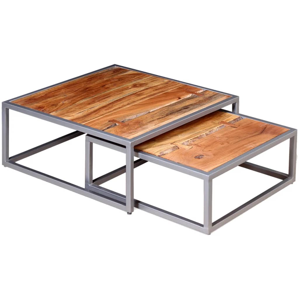 vidaXL Nesting Table Set of 2 Coffee Table Side End Table Solid Wood Sheesham-2