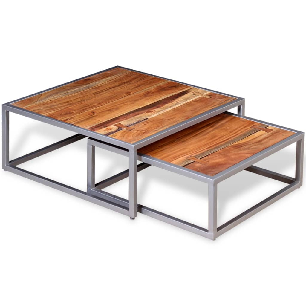 vidaXL Nesting Table Set of 2 Coffee Table Side End Table Solid Wood Sheesham-13