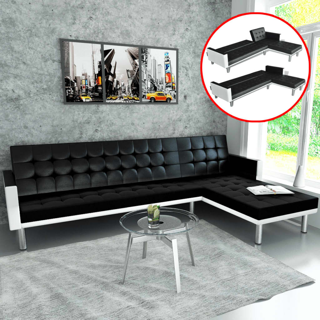 vidaXL Sofa Bed Sleeper Sectional Sofa Bed L Shaped Couch Artificial Leather-0