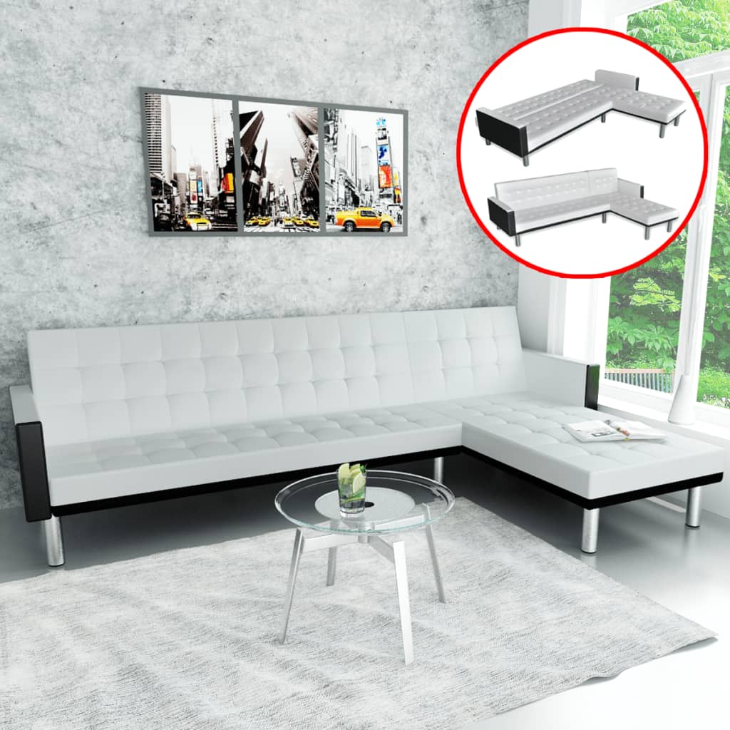 vidaXL Sofa Bed Sleeper Sectional Sofa Bed L Shaped Couch Artificial Leather-17