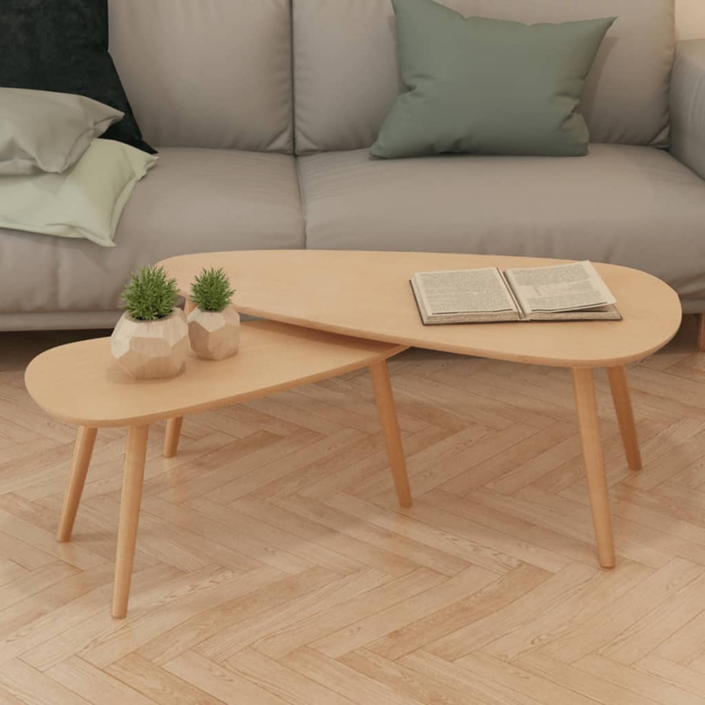 vidaXL Coffee Table Set 2 Piece End Table Side Sofa Table Solid Wood Pine-10