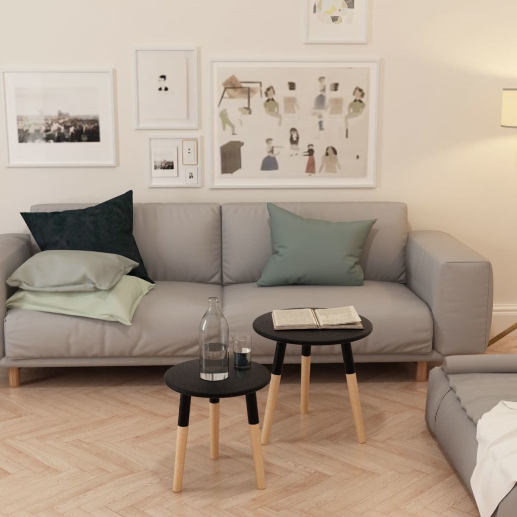 vidaXL Side Table Set of 2 Round End Sofa Table Coffee Table Solid Pinewood-15