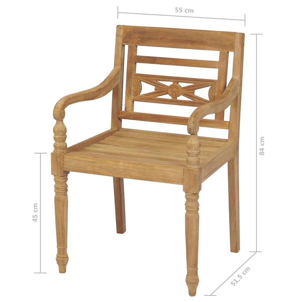 vidaXL Batavia Chairs Patio Garden Lounge Chair with Cushions Solid Wood Teak-40
