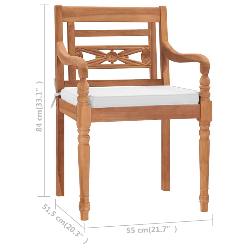 vidaXL Batavia Chairs Patio Garden Lounge Chair with Cushions Solid Wood Teak-3