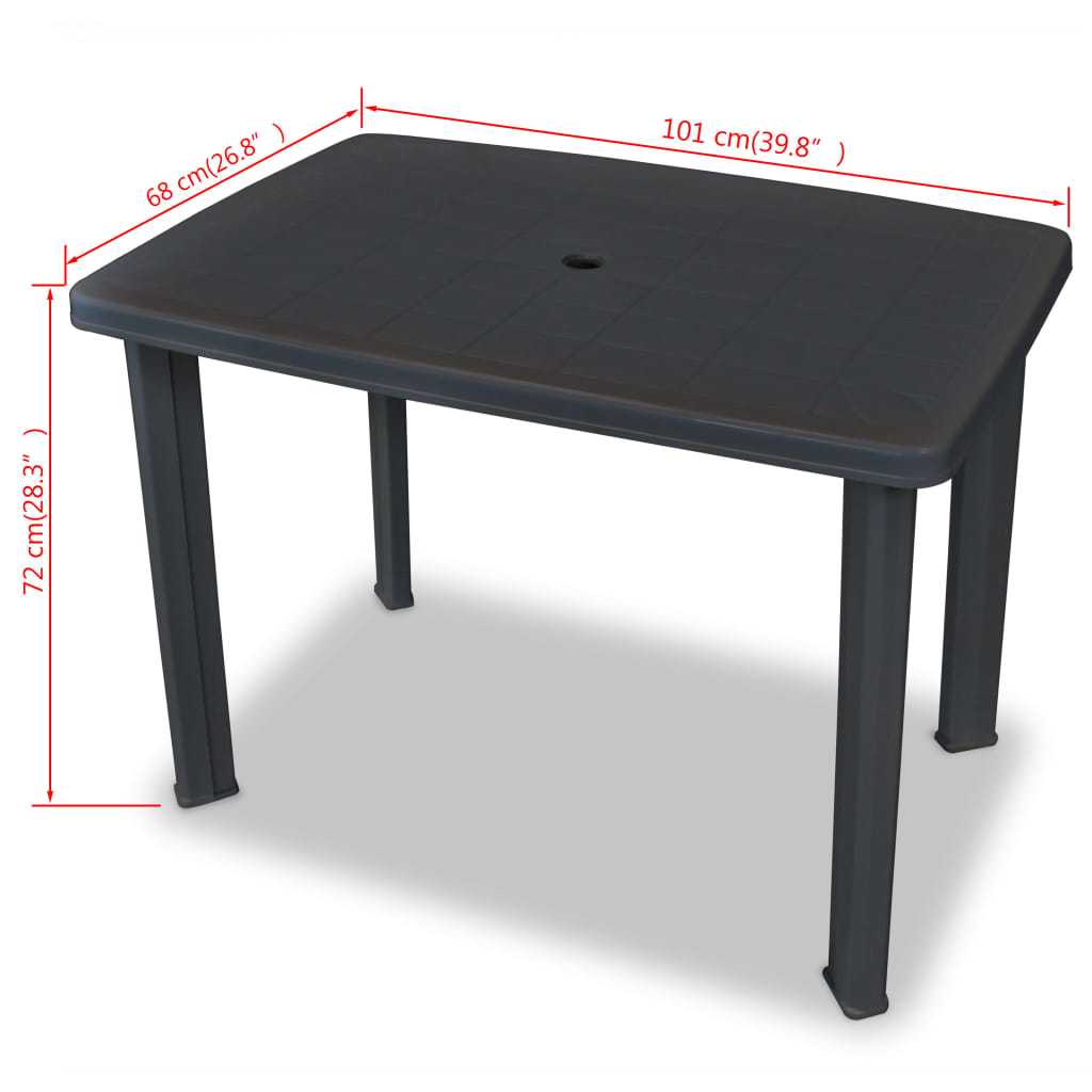vidaXL Patio Table Outdoor Garden Deck Dining Table with Umbrella Hole Plastic-27