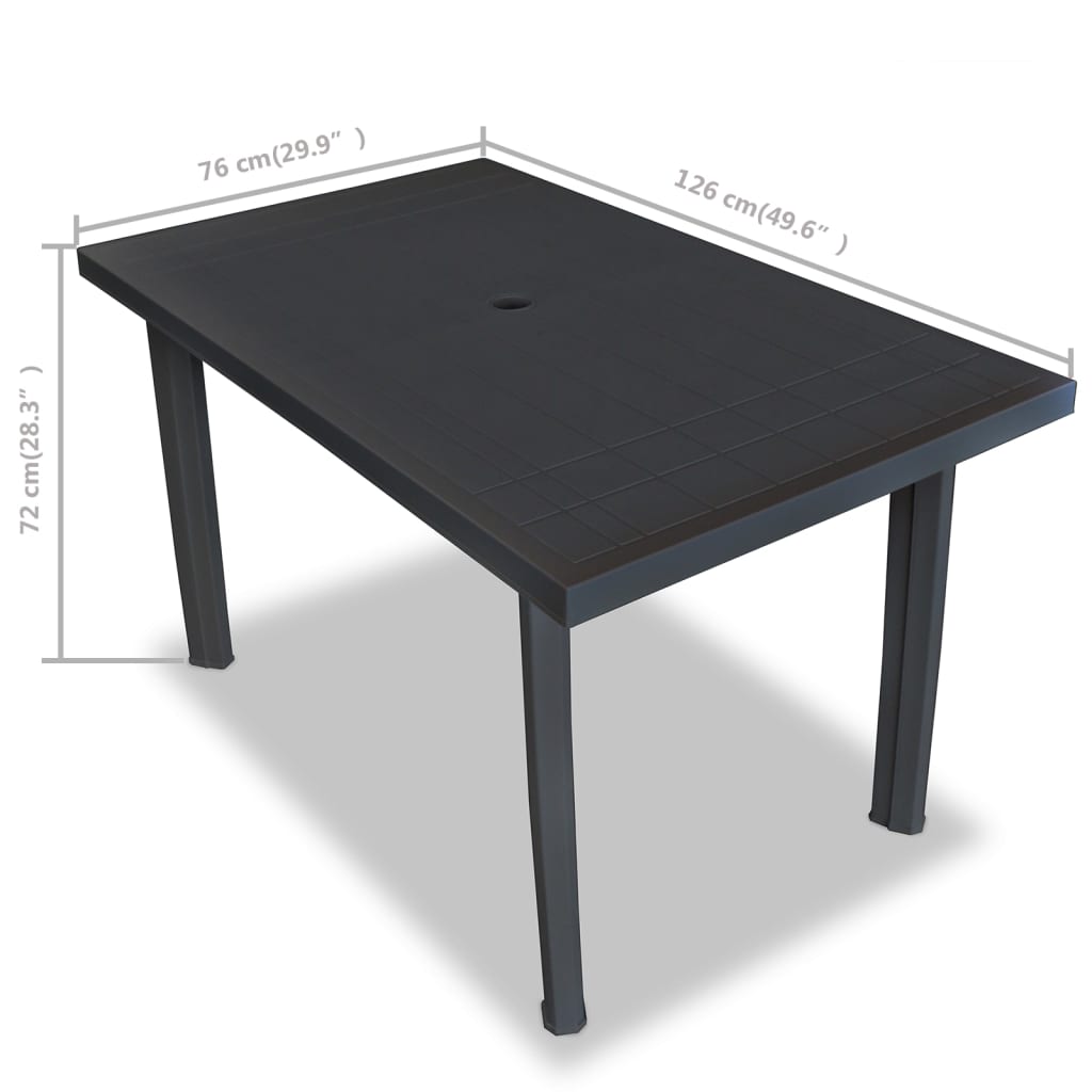 vidaXL Patio Table Outdoor Garden Deck Dining Table with Umbrella Hole Plastic-34