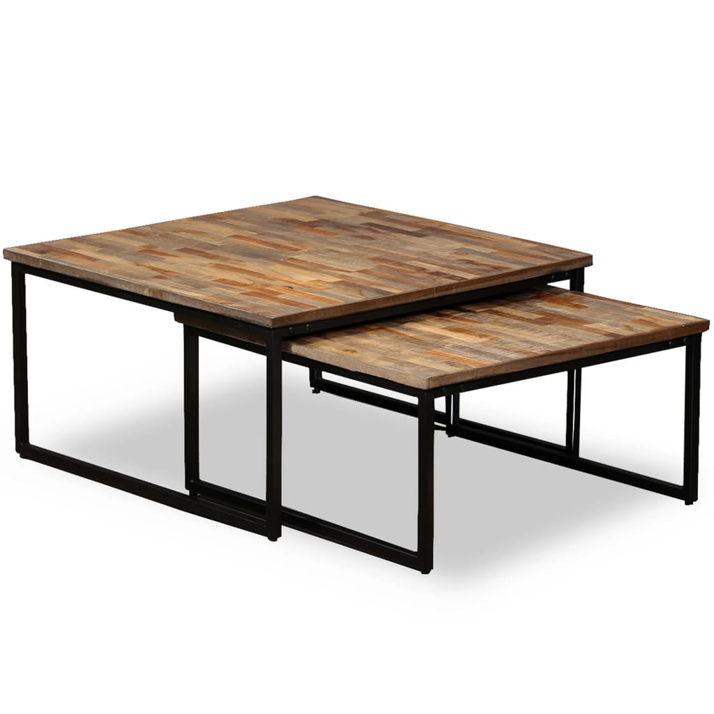 vidaXL Nesting Table Set of 2 Coffee Table Side End Table Solid Wood Sheesham-21