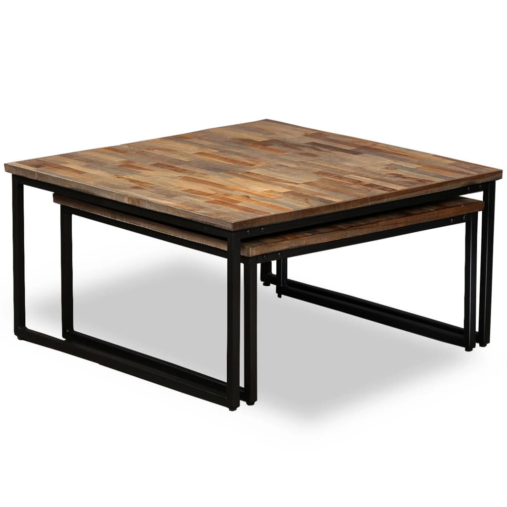 vidaXL Nesting Table Set of 2 Coffee Table Side End Table Solid Wood Sheesham-3