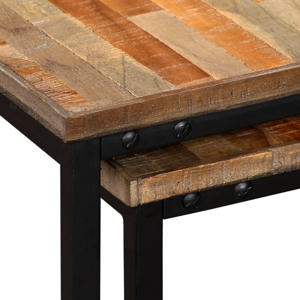 vidaXL Nesting Table Set of 2 Coffee Table Side End Table Solid Wood Sheesham-11