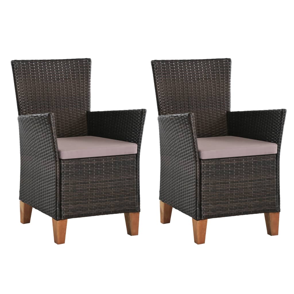 vidaXL Patio Chairs with Cushions 2 pcs Poly Rattan Brown-0