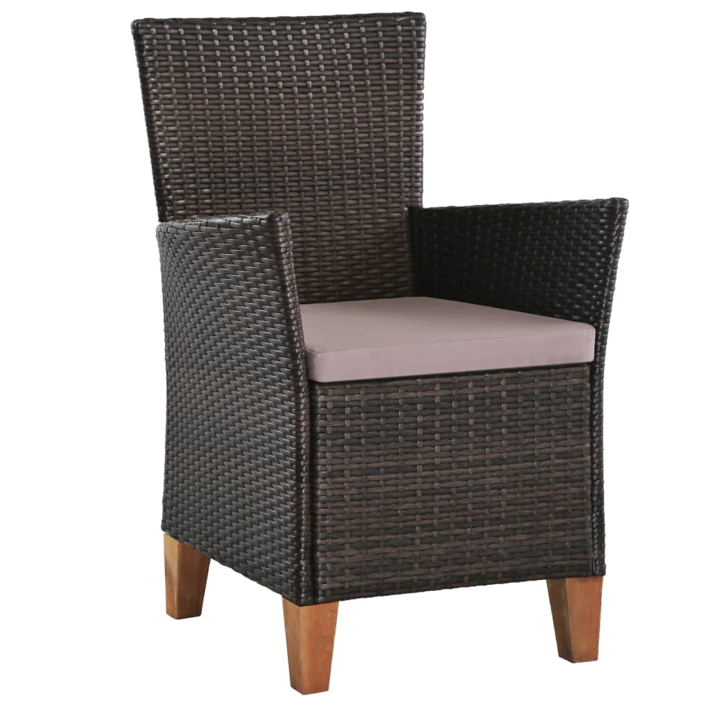 vidaXL Patio Chairs with Cushions 2 pcs Poly Rattan Brown-9