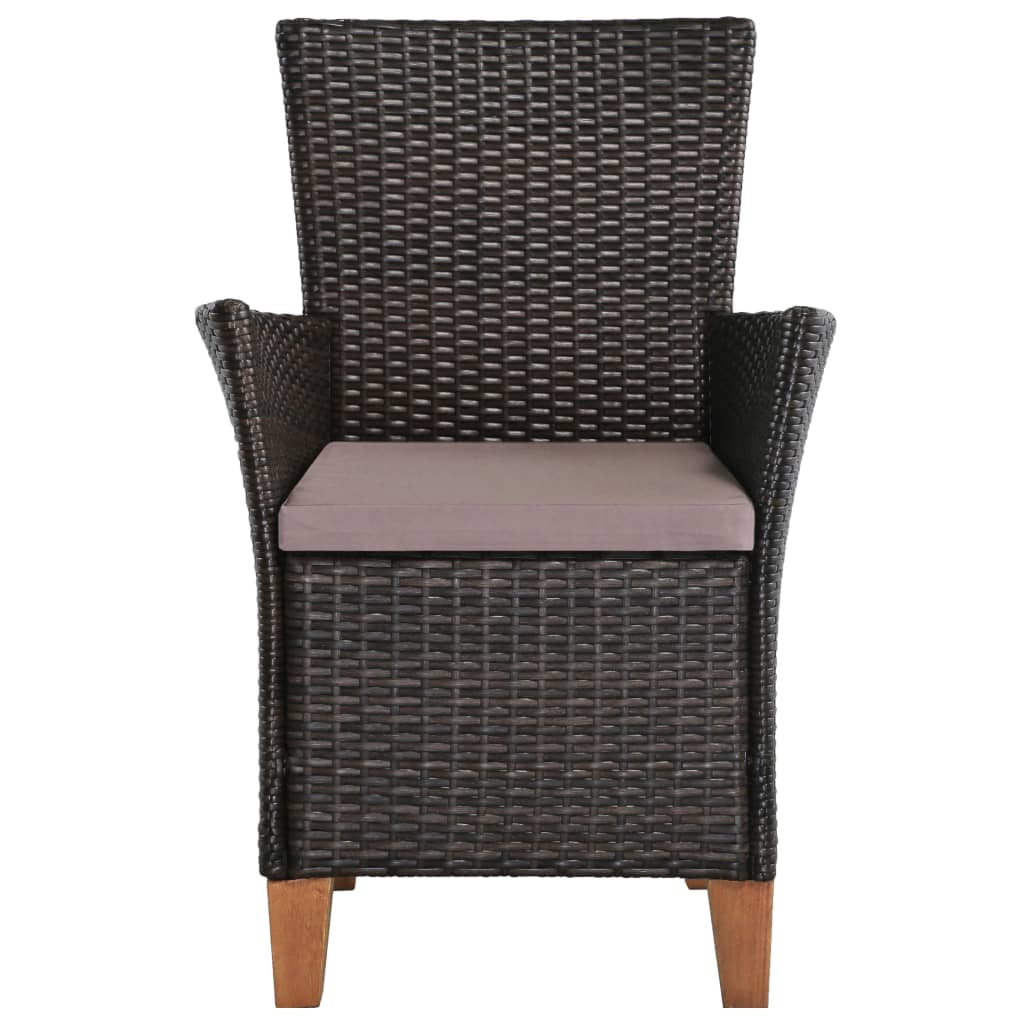 vidaXL Patio Chairs with Cushions 2 pcs Poly Rattan Brown-5