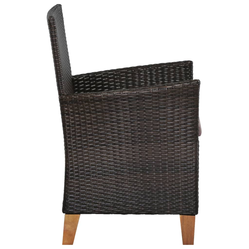 vidaXL Patio Chairs with Cushions 2 pcs Poly Rattan Brown-7