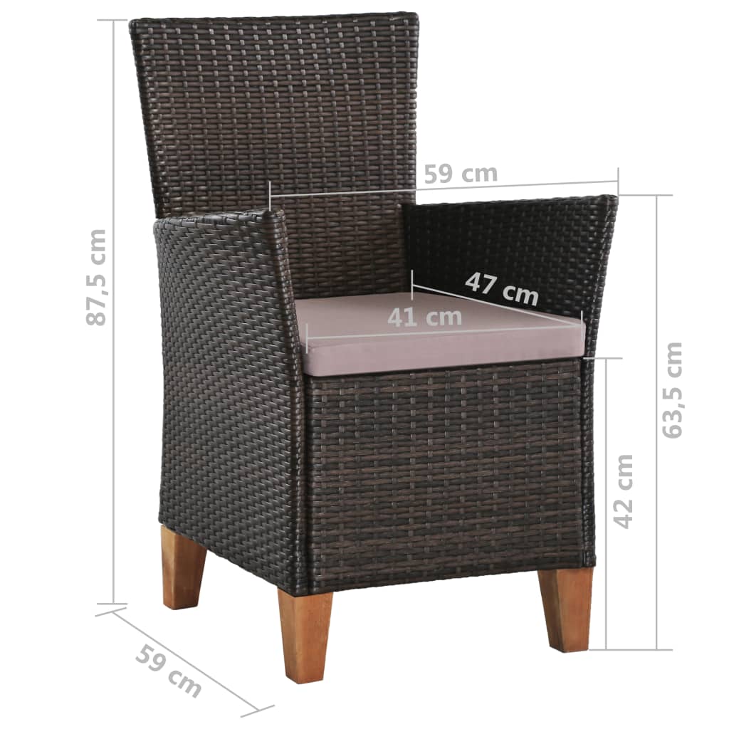 vidaXL Patio Chairs with Cushions 2 pcs Poly Rattan Brown-2