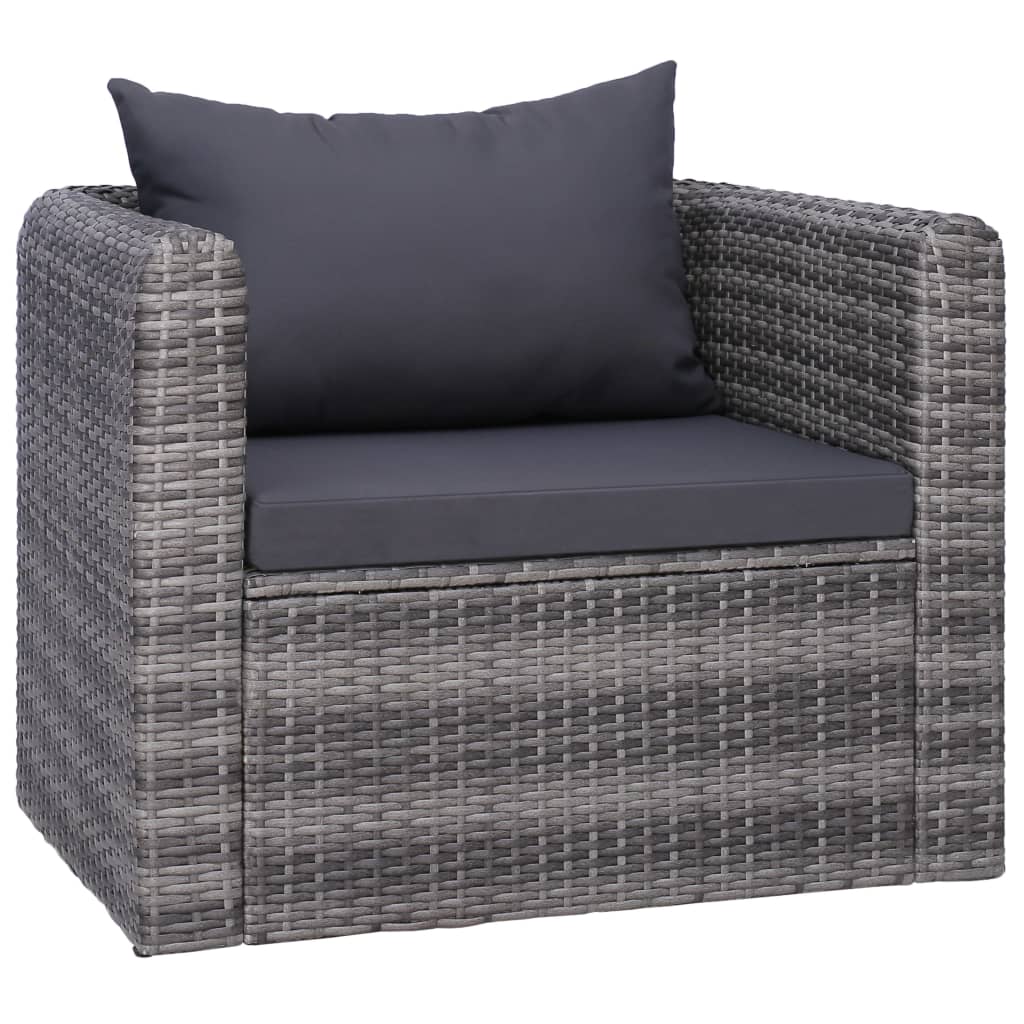 vidaXL Patio Chair with Cushion and Pillow Poly Rattan Gray-0