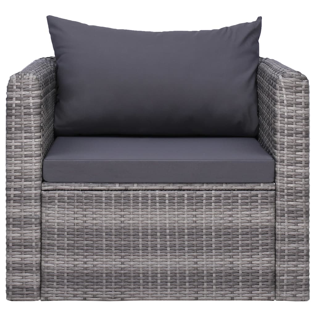 vidaXL Patio Chair with Cushion and Pillow Poly Rattan Gray-1