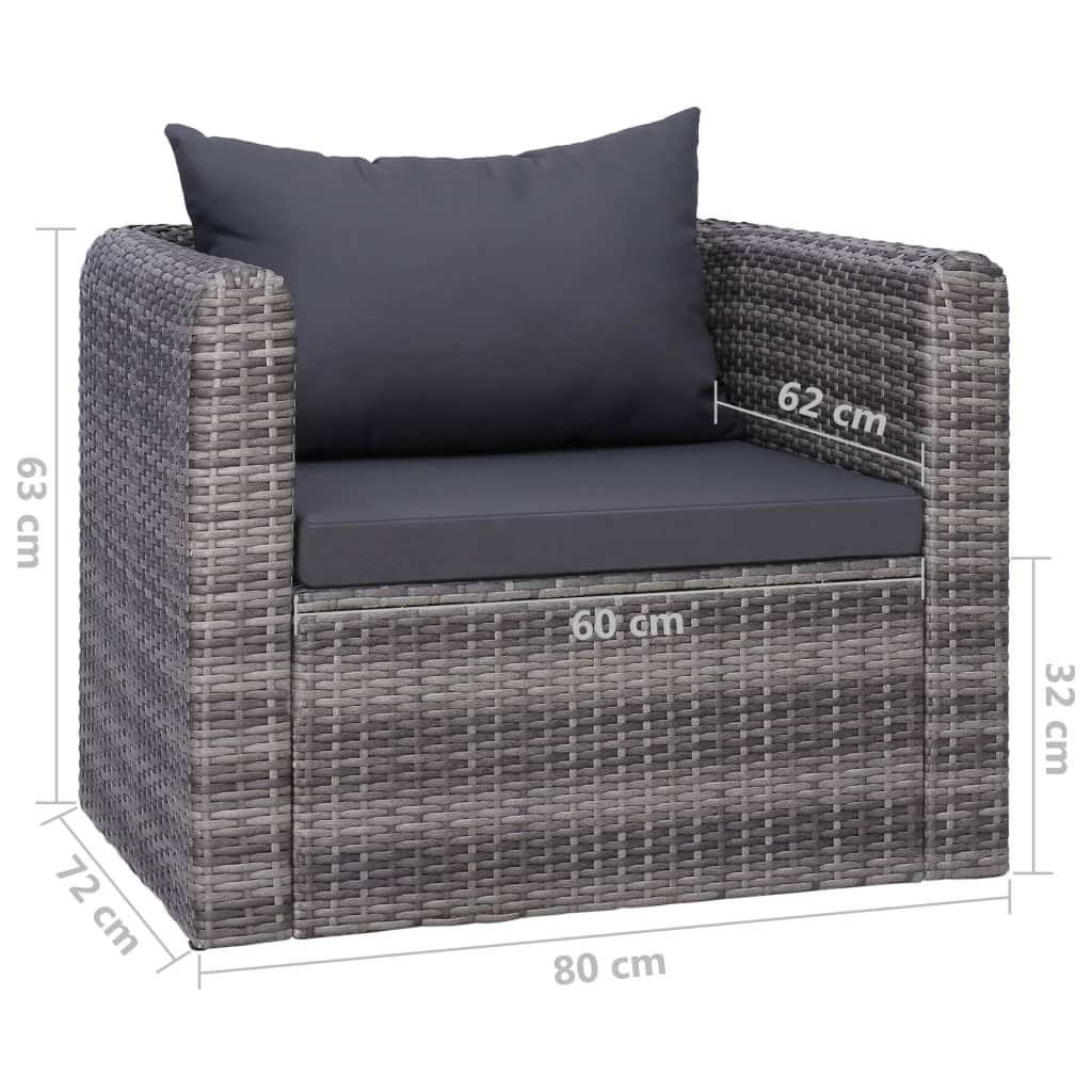 vidaXL Patio Chair with Cushion and Pillow Poly Rattan Gray-5