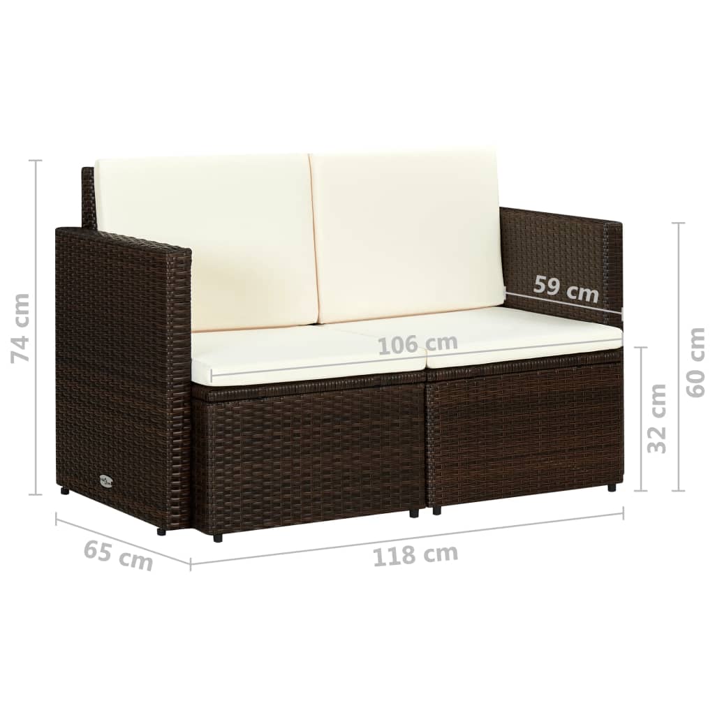 vidaXL 2 Seater Sofa Couch with Cushions Patio Wicker Love Seat PE Rattan-2