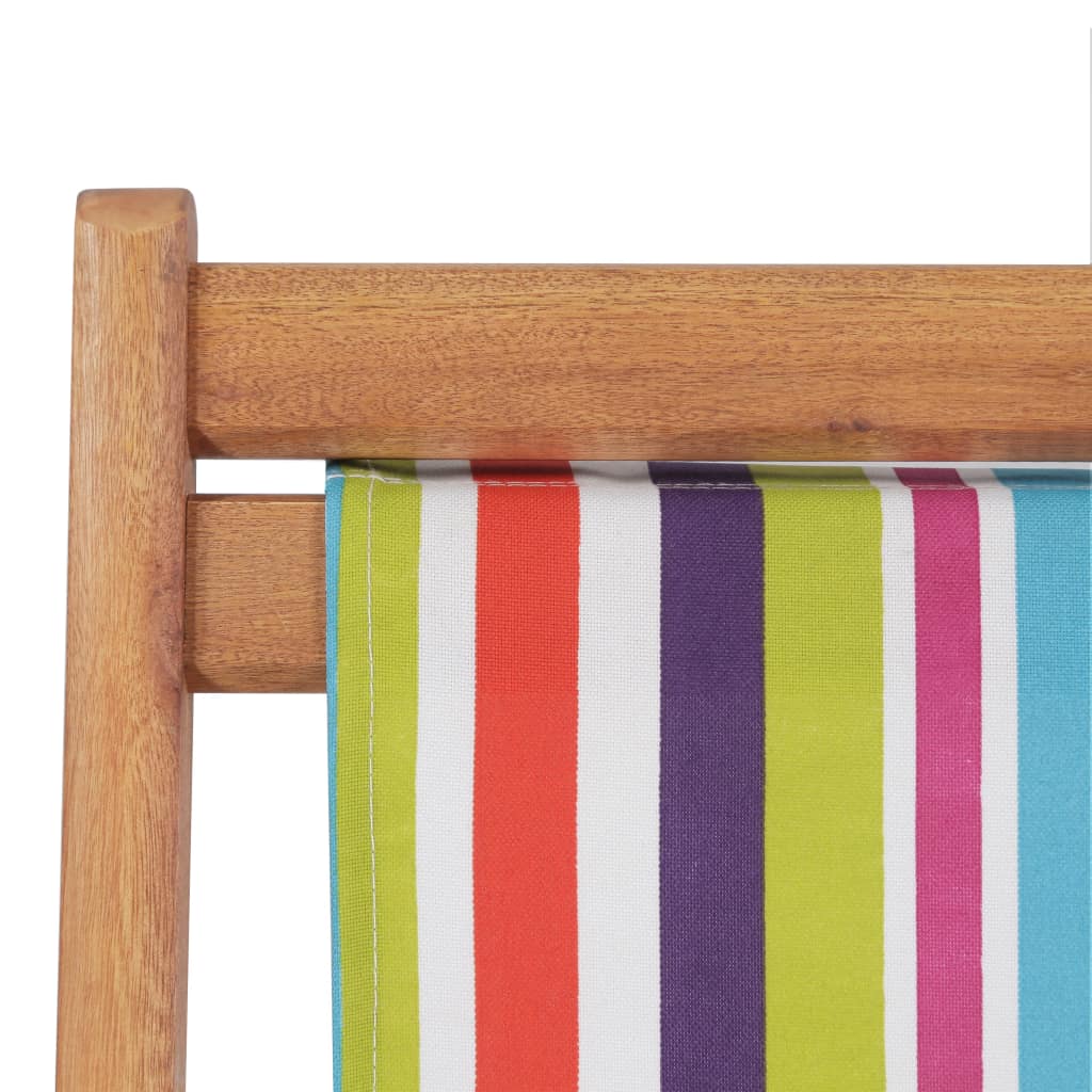 vidaXL Beach Sling Patio Chair Folding Deck Chair Fabric and Wooden Frame-15