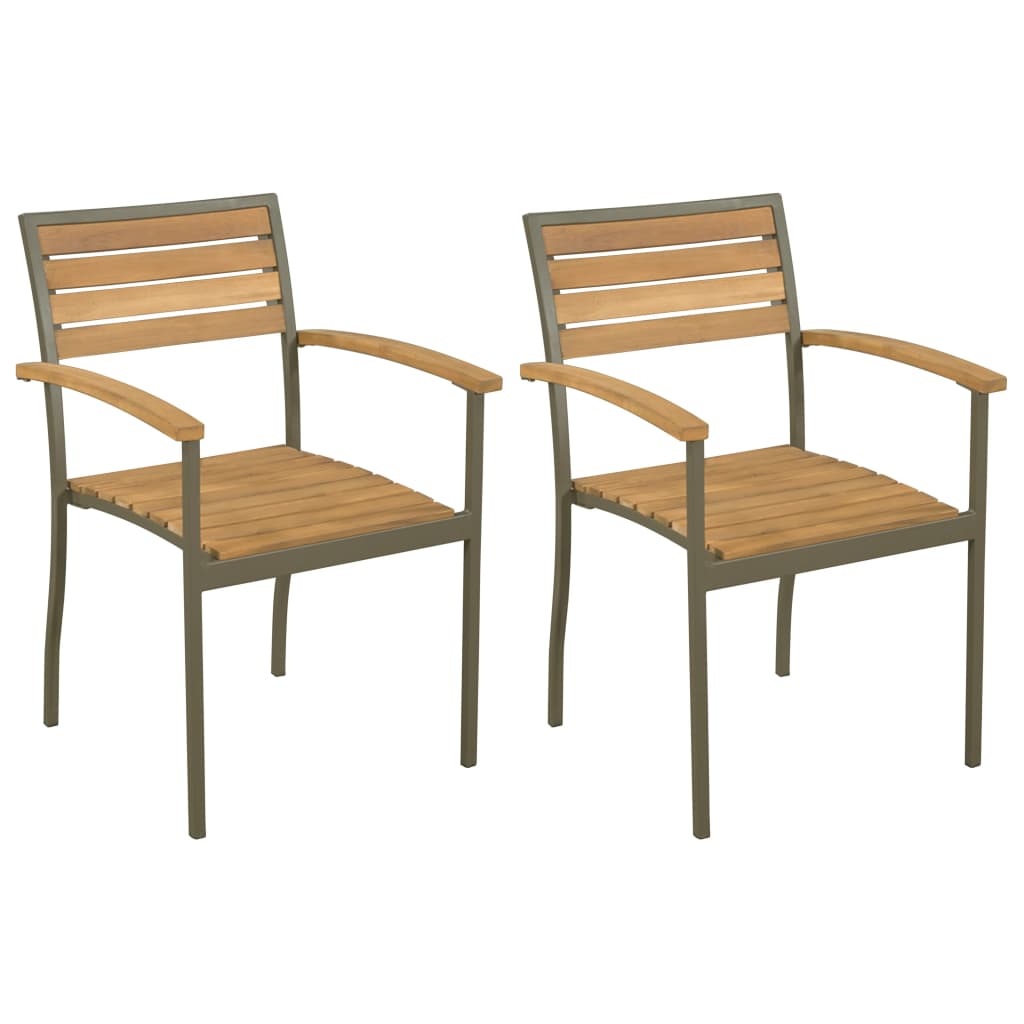 vidaXL Stackable Patio Chairs 2 pcs Solid Acacia Wood and Steel-0