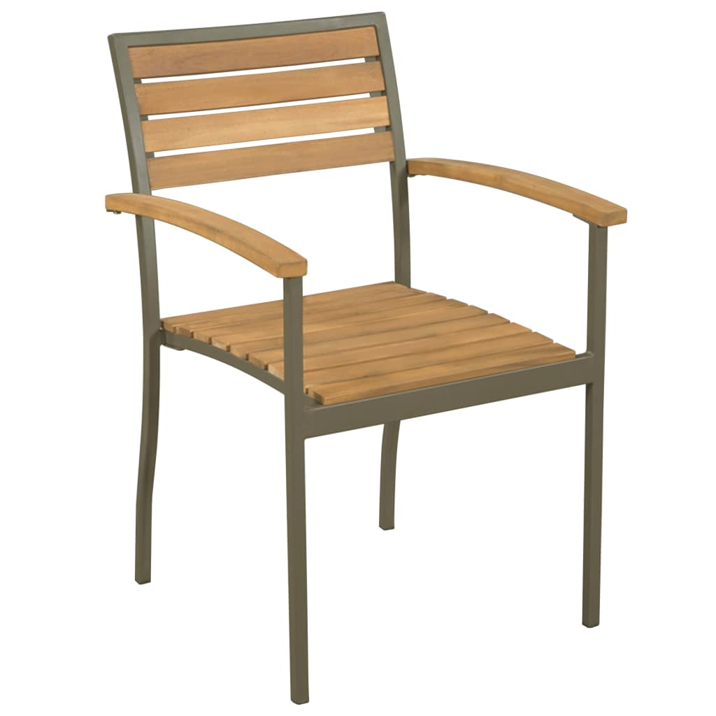 vidaXL Stackable Patio Chairs 2 pcs Solid Acacia Wood and Steel-1