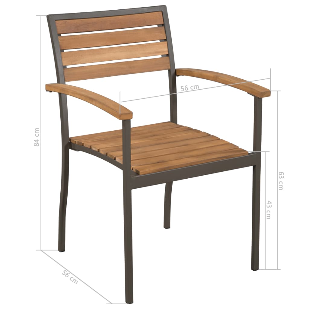 vidaXL Stackable Patio Chairs 2 pcs Solid Acacia Wood and Steel-4