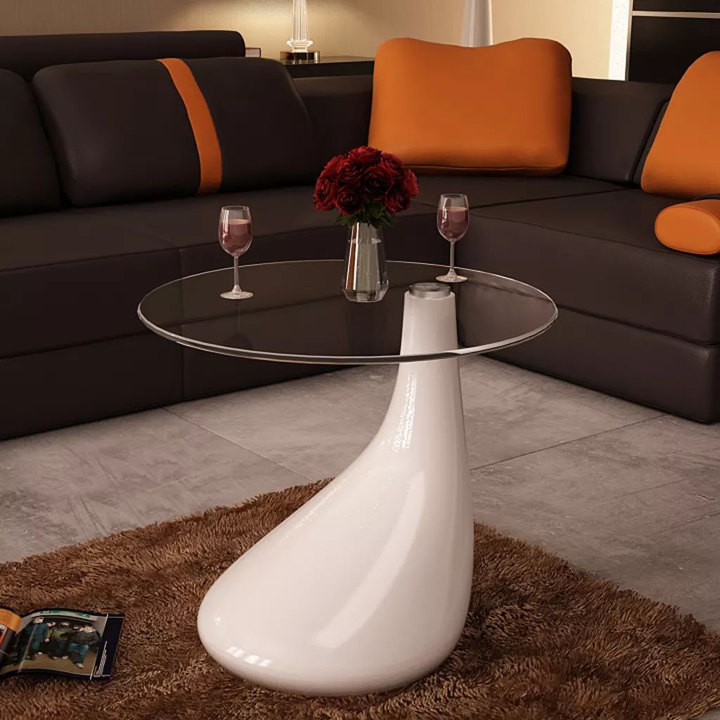 vidaXL Coffee Table End Table Living Room Side Table with Round Glass Top-3